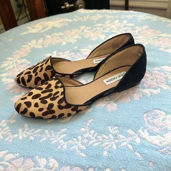 *Steve Madden* Sz 8 Calf-Hair Flats Loafers Black Cheetah-Print - Picture 7 of 7